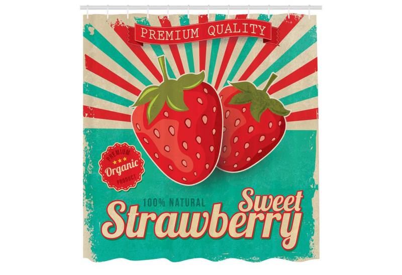 Abakuhaus Duschvorhang Moderner Digitaldruck mit 12 Haken auf Stoff Wasser Resistent Breite 175 cm, Höhe 180 cm, Obst Retro Poster Erdbeeren von Abakuhaus