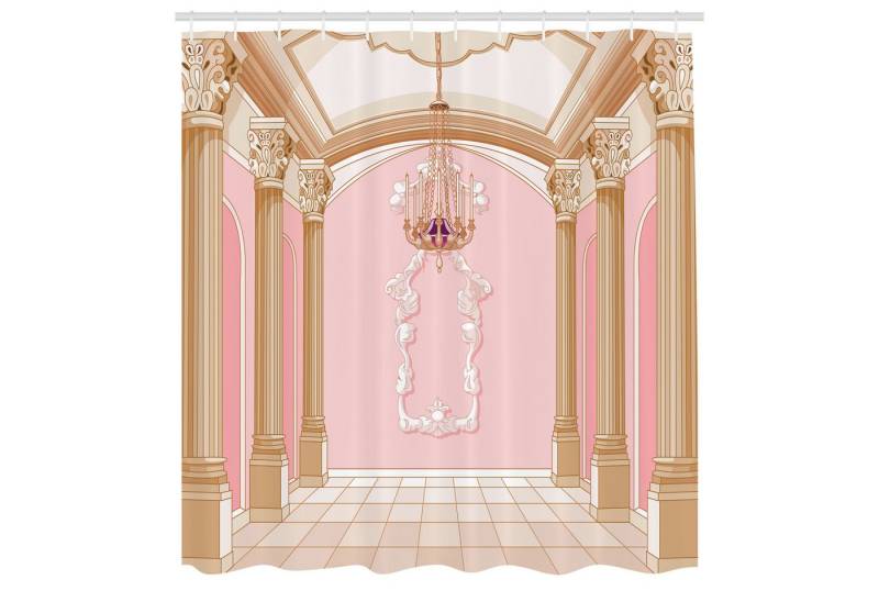 Abakuhaus Duschvorhang Moderner Digitaldruck mit 12 Haken auf Stoff Wasser Resistent Breite 175 cm, Höhe 180 cm, Rosa Kronleuchter Decken Castle von Abakuhaus