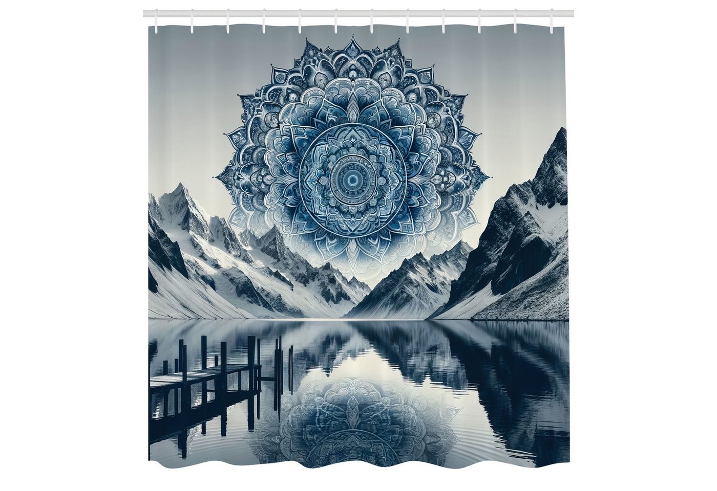 Abakuhaus Duschvorhang Moderner Digitaldruck mit 12 Haken auf Stoff Wasser Resistent Breite 175 cm, Höhe 180 cm, See Ethnisches Boho Mandala Berge von Abakuhaus