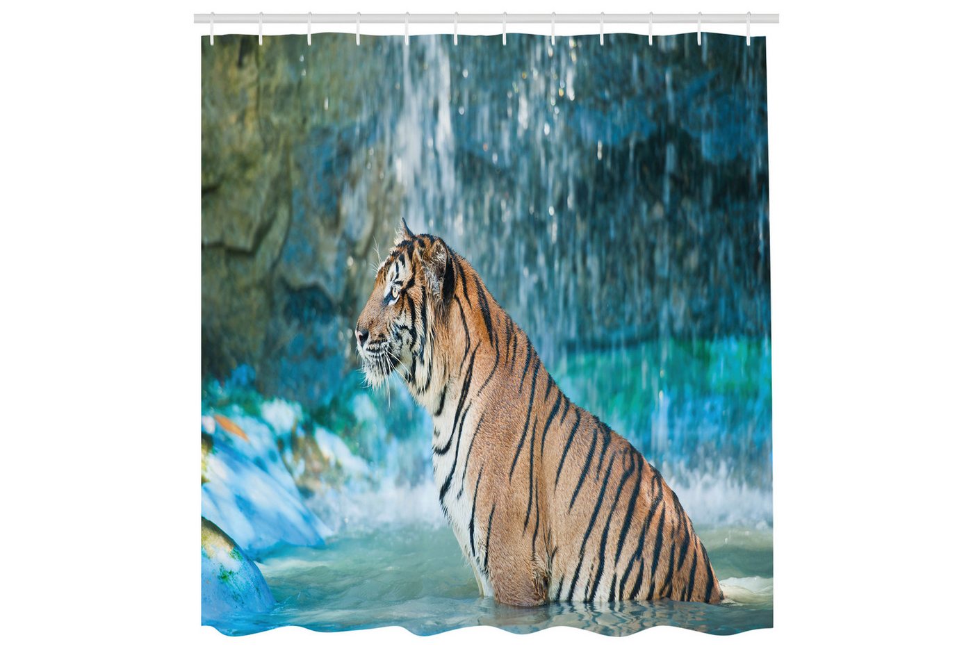Abakuhaus Duschvorhang Moderner Digitaldruck mit 12 Haken auf Stoff Wasser Resistent Breite 175 cm, Höhe 180 cm, Tiger Feline Tier in Teich Abakuhaus Duschvorhang Moderner Digitaldruck mit 12 Haken auf Stoff Wasser Resistent Breite 175 cm, Höhe 180 cm, Tiger Feline Tier in Teich von Abakuhaus