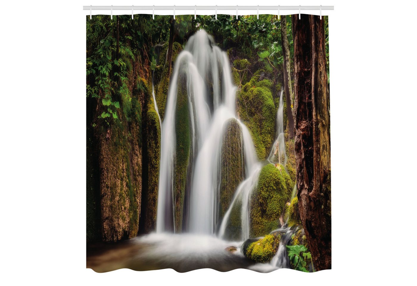 Abakuhaus Duschvorhang Moderner Digitaldruck mit 12 Haken auf Stoff Wasser Resistent Breite 175 cm, Höhe 180 cm, Wasserfall Wasserfall Wald Cascade von Abakuhaus