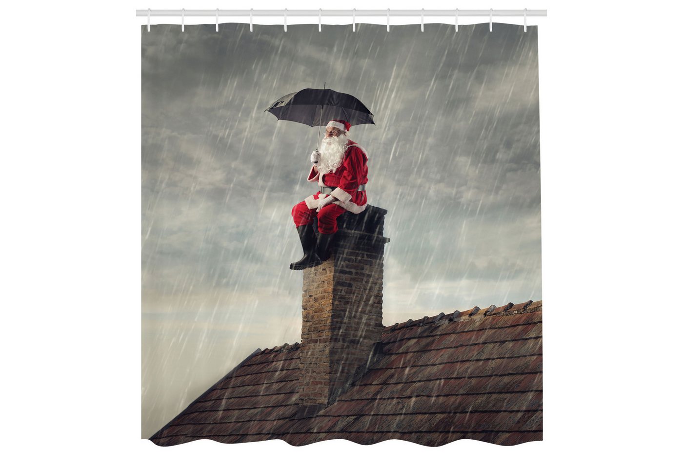 Abakuhaus Duschvorhang Moderner Digitaldruck mit 12 Haken auf Stoff Wasser Resistent Breite 175 cm, Höhe 180 cm, Weihnachten Sankt auf Kamin in Regen Abakuhaus Duschvorhang Moderner Digitaldruck mit 12 Haken auf Stoff Wasser Resistent Breite 175 cm, Höhe 180 cm, Weihnachten Sankt auf Kamin in Regen von Abakuhaus