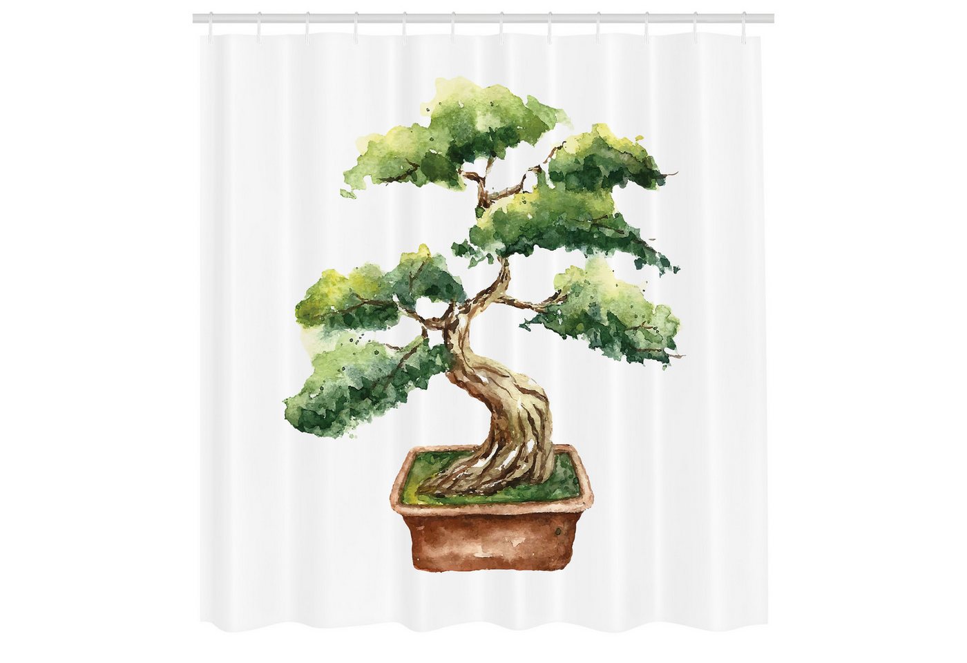 Abakuhaus Duschvorhang Moderner Digitaldruck mit 12 Haken auf Stoff Wasser Resistent Breite 175 cm, Höhe 180 cm, Zen Garten Aquarell Bonsai Hand gezeichnet von Abakuhaus