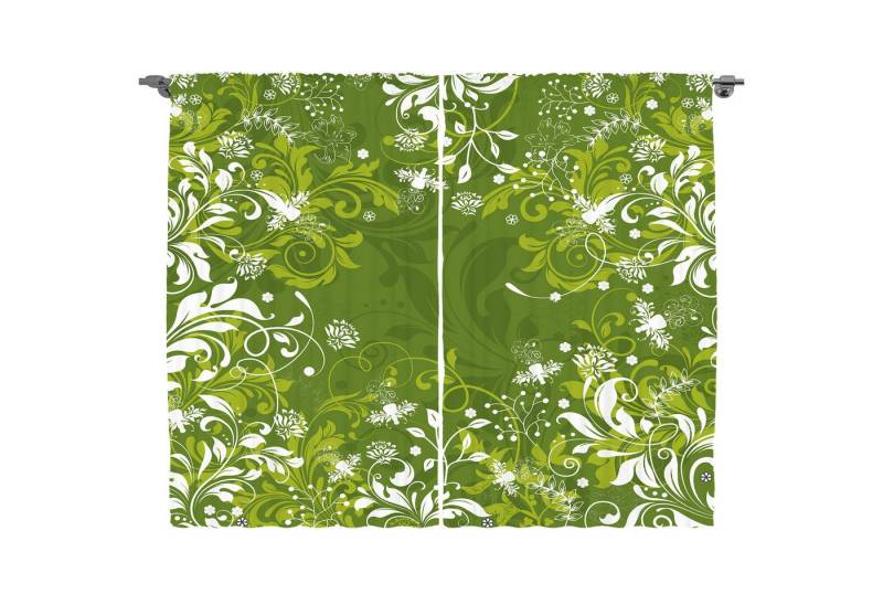 Abakuhaus Gardine Schlafzimmer Kräuselband Vorhang mit Schlaufen und Haken, Grün Abstract Floral Natur von Abakuhaus