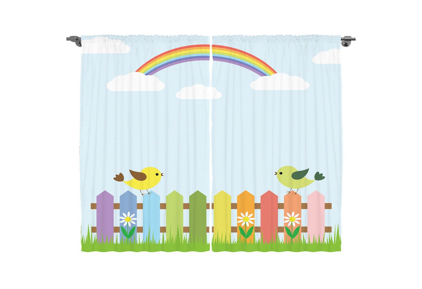 Abakuhaus Gardine Schlafzimmer Kräuselband Vorhang mit Schlaufen und Haken, Jahrgang Rainbow Vögel auf Zaun Abakuhaus Gardine Schlafzimmer Kräuselband Vorhang mit Schlaufen und Haken, Jahrgang Rainbow Vögel auf Zaun von Abakuhaus