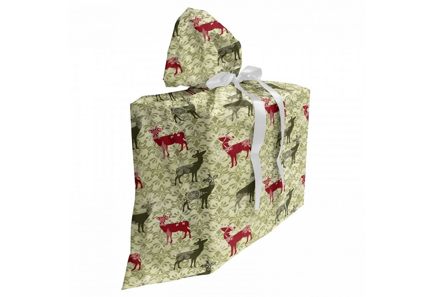 Abakuhaus Geschenkbox 3x Bändern Wiederbenutzbar, Weihnachten Damast Snowflake Deer von Abakuhaus