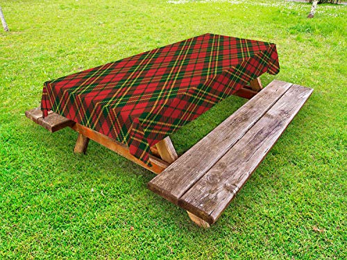 Abakuhaus Kariert Outdoor-Tischdecke, Irish Tartan Weihnachten, dekorative waschbare Picknick-Tischdecke, 145 x 305 cm, Smaragd Yellow Vermilion von ABAKUHAUS