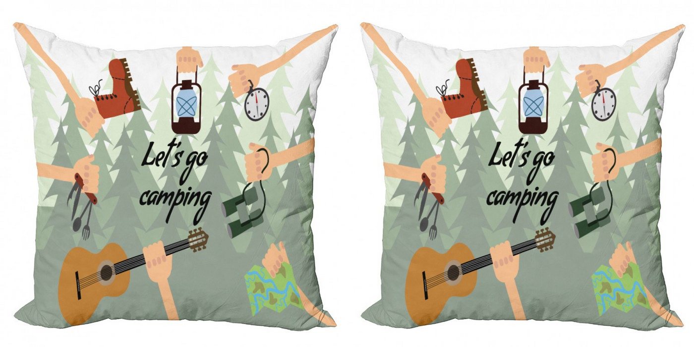 Kissenbezüge Modern Accent Doppelseitiger Digitaldruck, Abakuhaus (2 Stück), Glücklicher Camper Lassen Sie uns gehen Camping Hände von Abakuhaus