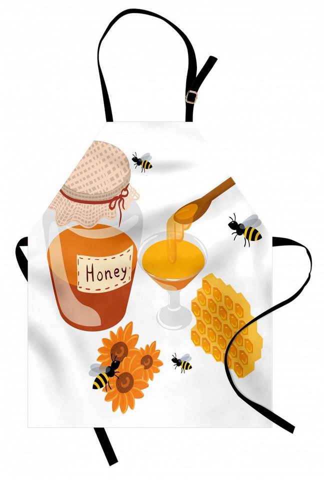 Abakuhaus Kochschürze Höhenverstellbar Klare Farben ohne verblassen, Honey Bee Löffel Glas und Sonnenblumen von Abakuhaus