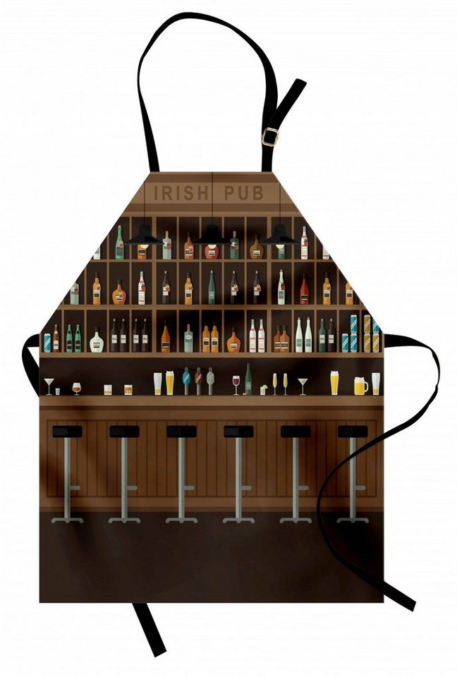 Abakuhaus Kochschürze Höhenverstellbar Klare Farben ohne verblassen, Irish Pub Barhocker und Flaschen von Abakuhaus