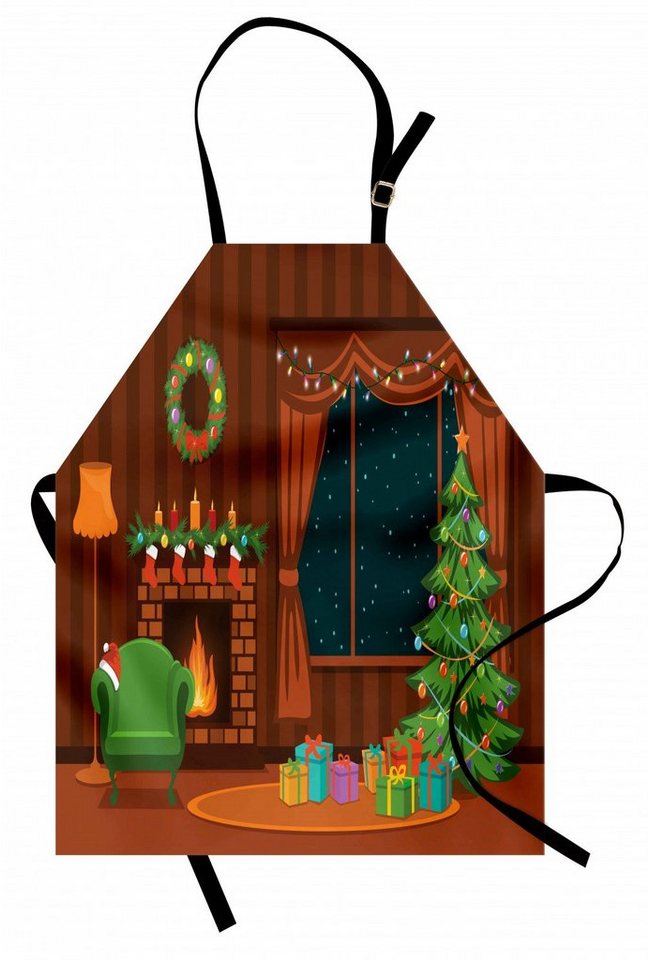 Abakuhaus Kochschürze Höhenverstellbar Klare Farben ohne verblassen, Kamin Cartoon-Weihnachtszimmer von Abakuhaus