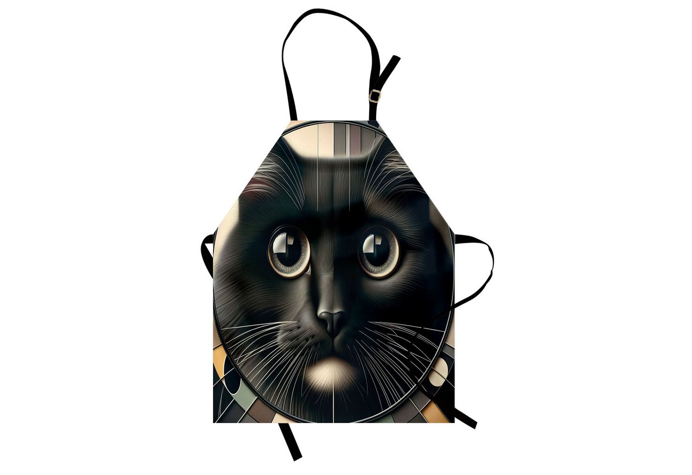 Abakuhaus Kochschürze Höhenverstellbar Klare Farben ohne verblassen, Katze Schwarzes Kätzchen im Mosaikportrait von Abakuhaus