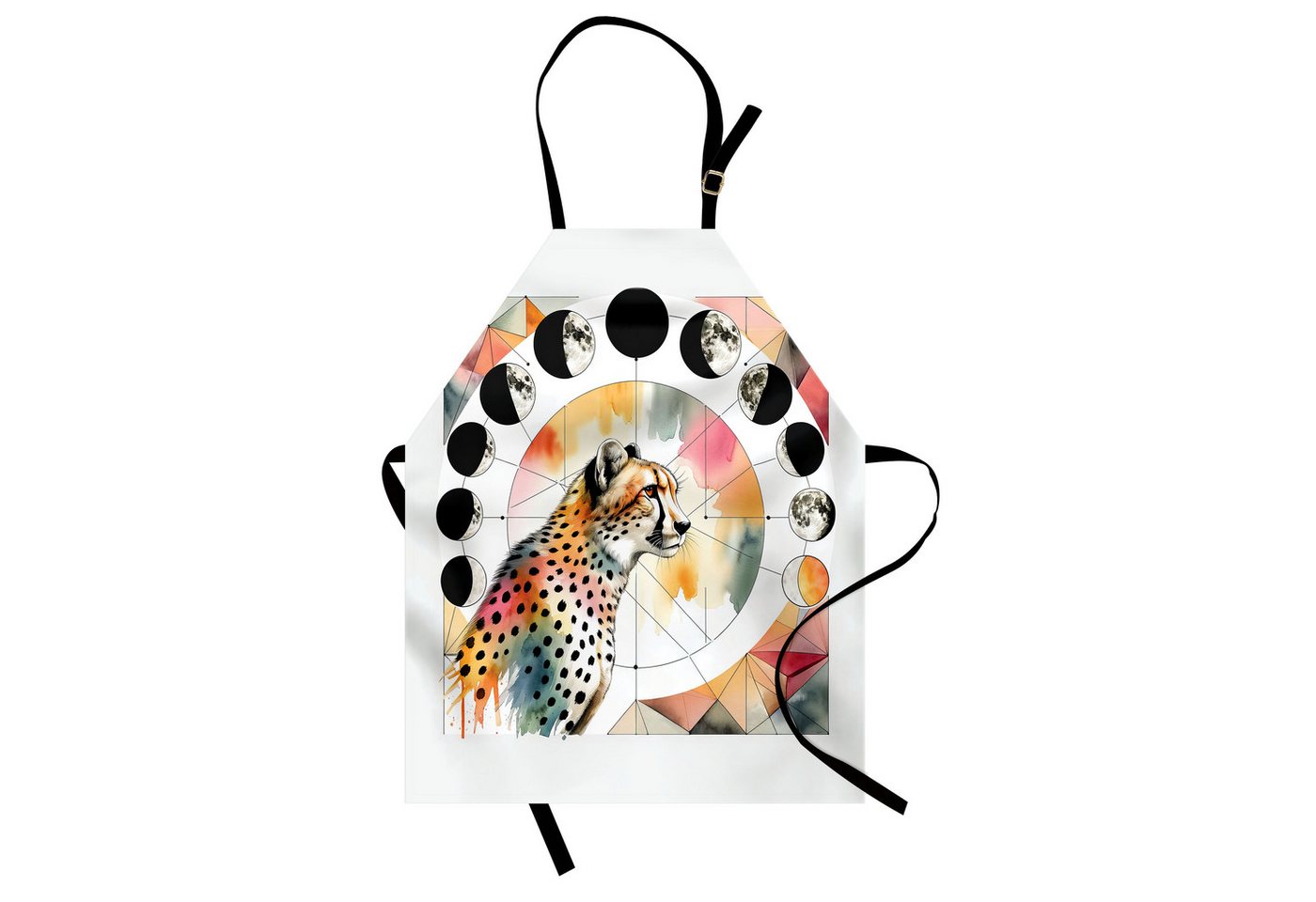 Abakuhaus Kochschürze Höhenverstellbar Klare Farben ohne verblassen, Leopard Aquarellkunst Polykatzen Mondphasen von Abakuhaus