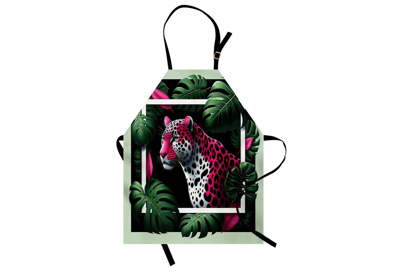 Abakuhaus Kochschürze Höhenverstellbar Klare Farben ohne verblassen, Leopard Tropischer Dschungelrahmen von Abakuhaus
