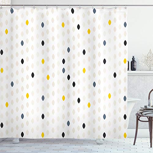 ABAKUHAUS Modern Duschvorhang, Polka Dots Geometrisch, mit 12 Ringe Set Stielvoll Modern, 175x200 cm, Gelb Weiß Grau von ABAKUHAUS