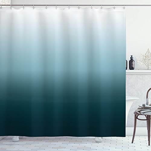 ABAKUHAUS Ombre Duschvorhang, Teal Shades Entwurf, Stoffliches Gewebe Badezimmerdekorationsset mit Haken, 175 x 220 cm, Teal Hellblau und Weiß von ABAKUHAUS