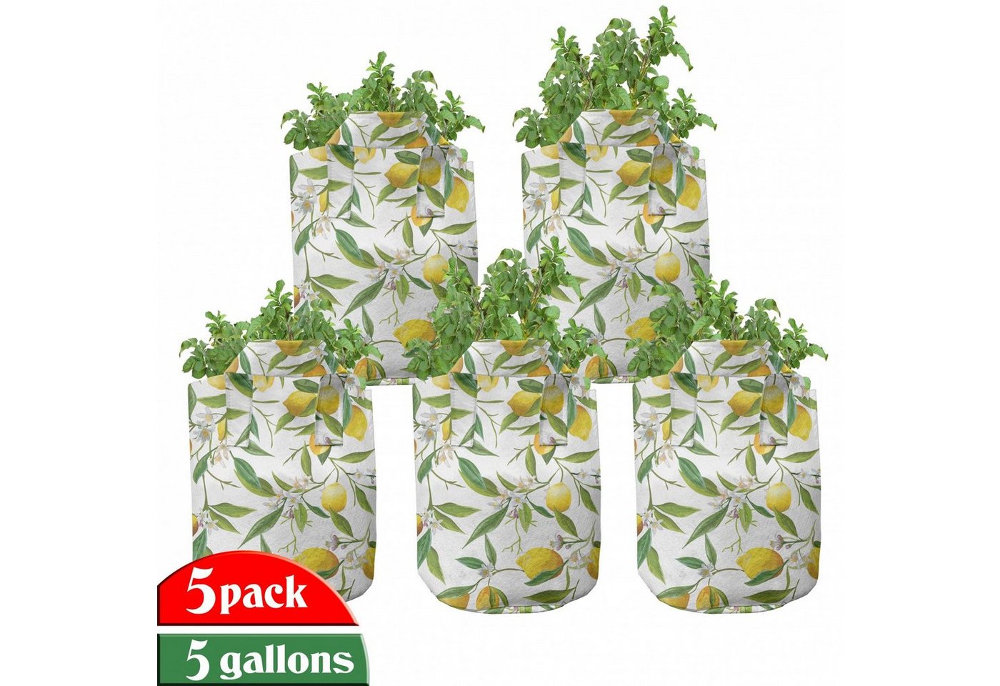 Abakuhaus Pflanzkübel hochleistungsfähig Stofftöpfe mit Griffen für Pflanzen, Natur Lemon Woody Romantic von Abakuhaus