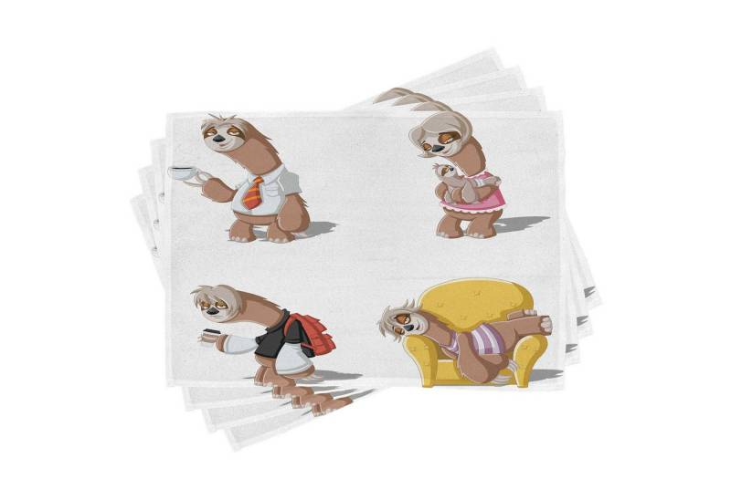 Abakuhaus Platzset Waschbare Stoff Esszimmer Küche Tischdekorations Digitaldruck, (4-teilig, 4-St., Set aus 4x), Faultier Lazy Sloth Familie Cartoon von Abakuhaus