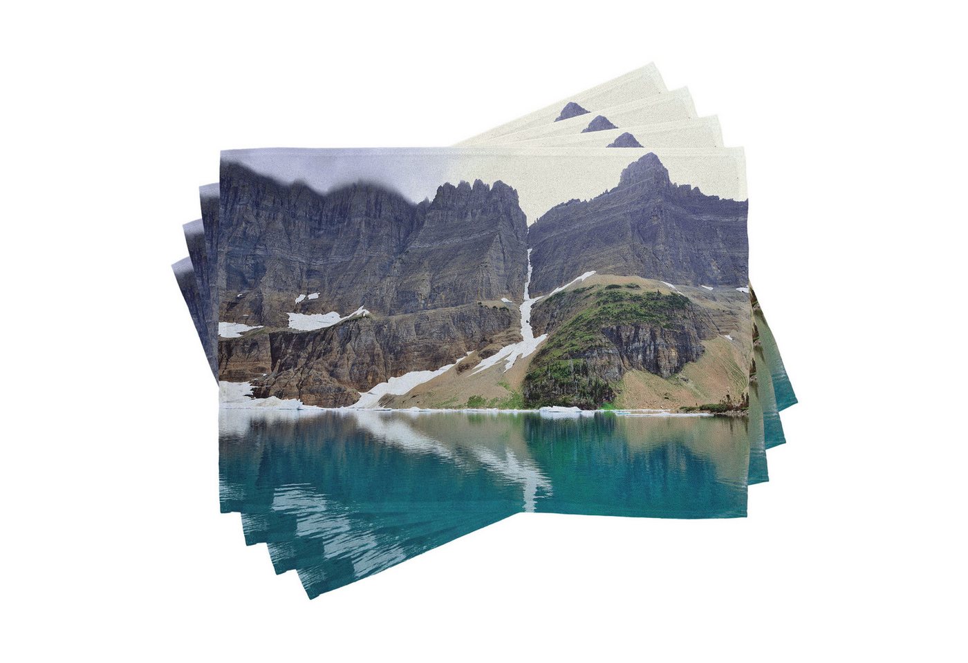 Abakuhaus Platzset Waschbare Stoff Esszimmer Küche Tischdekorations Digitaldruck, (4-teilig, 4-St., Set aus 4x), Ice Berg See im Glacier National von Abakuhaus