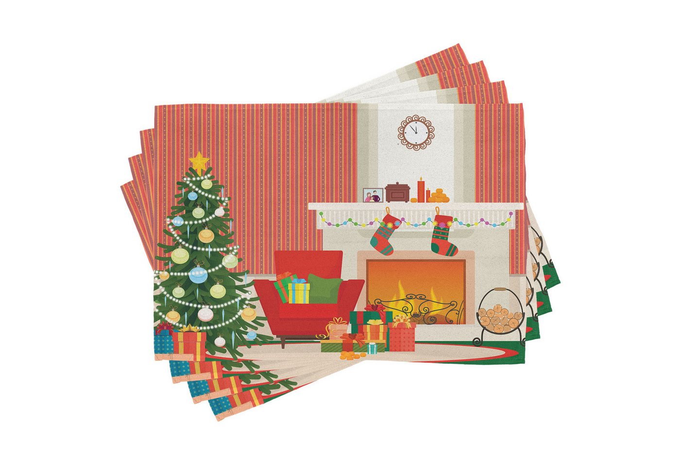 Abakuhaus Platzset Waschbare Stoff Esszimmer Küche Tischdekorations Digitaldruck, (4-teilig, 4-St., Set aus 4x), Kamin Weihnachten Wesentliche Zimmer von Abakuhaus