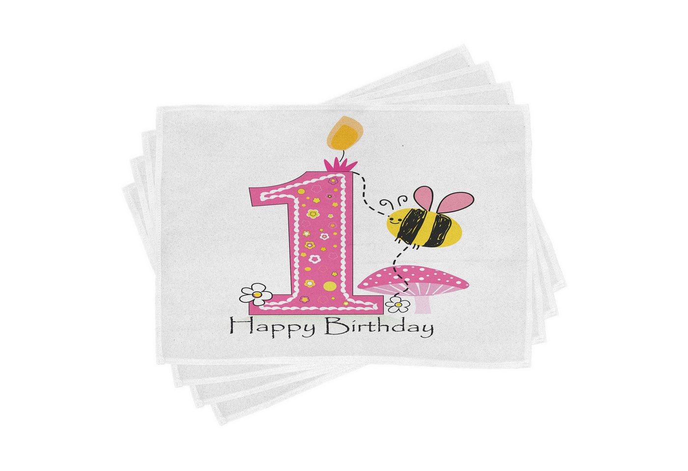 Abakuhaus Platzset Waschbare Stoff Esszimmer Küche Tischdekorations Digitaldruck, (4-teilig, 4-St., Set aus 4x), Karikatur Bienen-Party-Kuchen-Kerze von Abakuhaus