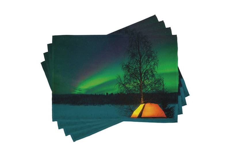Abakuhaus Platzset Waschbare Stoff Esszimmer Küche Tischdekorations Digitaldruck, (4-teilig, 4-St., Set aus 4x), Natur Camping-Zelt Feld von Abakuhaus