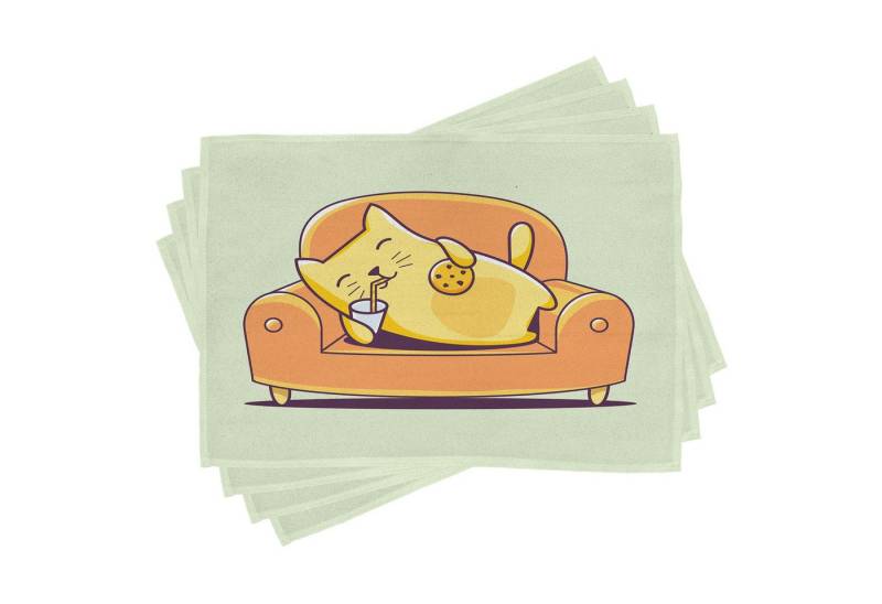 Abakuhaus Platzset Waschbare Stoff Esszimmer Küche Tischdekorations Digitaldruck, (4-teilig, 4-St., Set aus 4x), Plätzchen Kitten Verlegung auf einer Couch von Abakuhaus