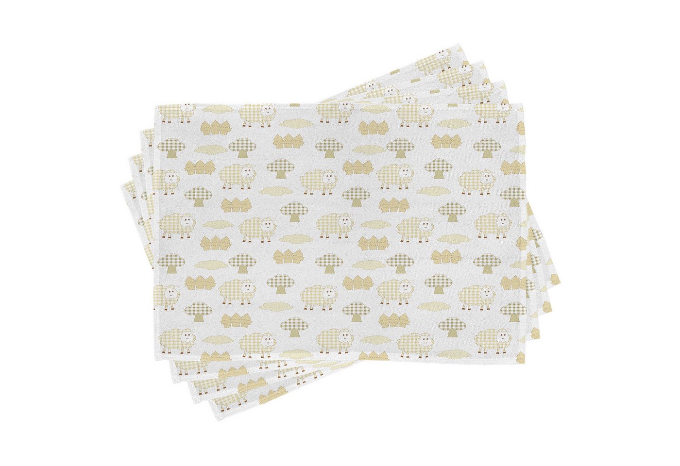 Abakuhaus Platzset Waschbare Stoff Esszimmer Küche Tischdekorations Digitaldruck, (4-teilig, 4-St., Set aus 4x), Schaf Bauernhof Sheeps Bäume Zäune von Abakuhaus