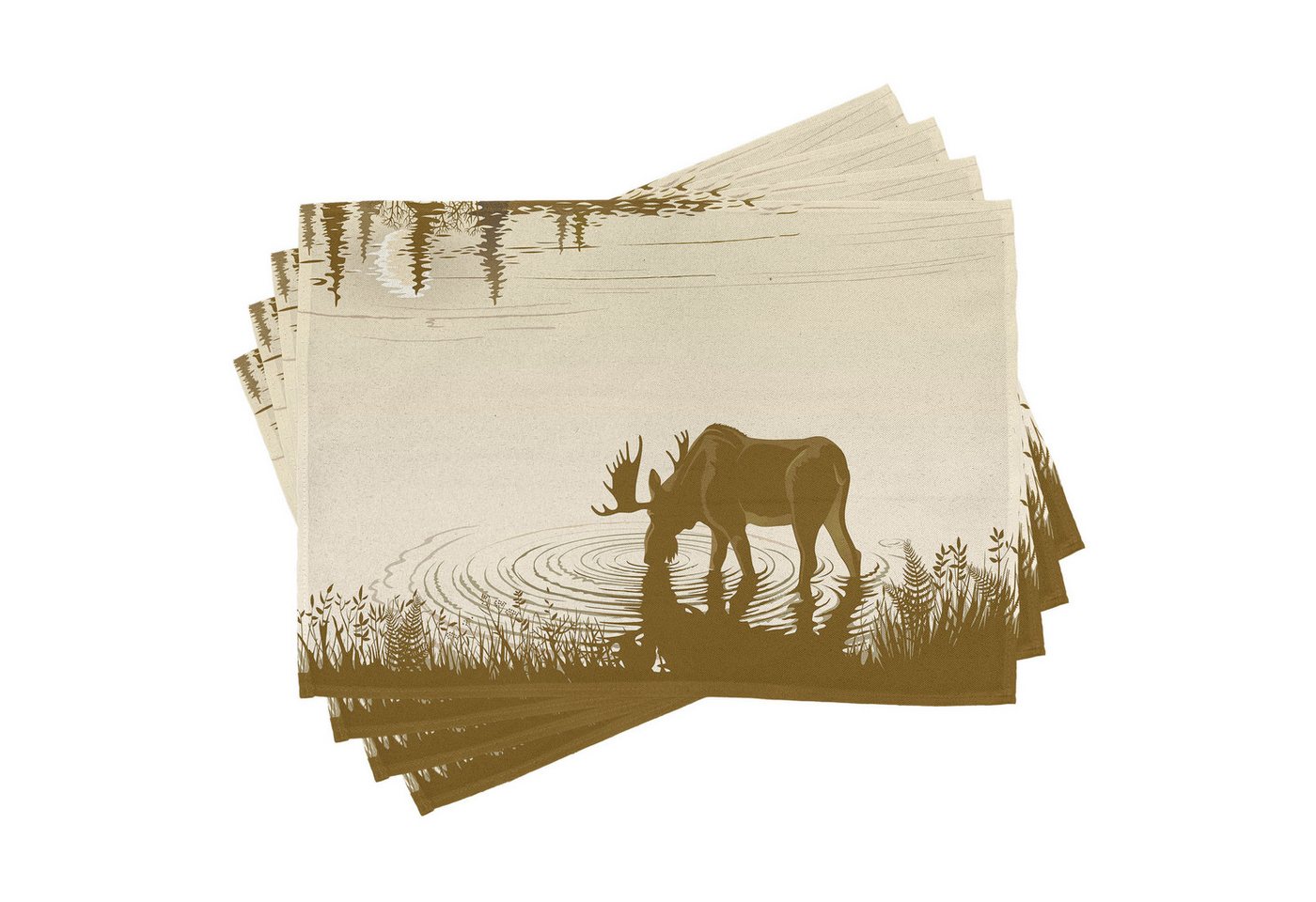 Abakuhaus Platzset Waschbare Stoff Esszimmer Küche Tischdekorations Digitaldruck, (4-teilig, 4-St., Set aus 4x), Tier See Fluss Wald Wilde von Abakuhaus