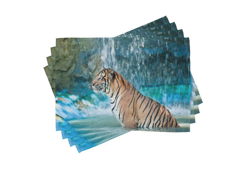 Abakuhaus Platzset Waschbare Stoff Esszimmer Küche Tischdekorations Digitaldruck, (4-teilig, 4-St., Set aus 4x), Tiger Feline Tier in Teich von Abakuhaus