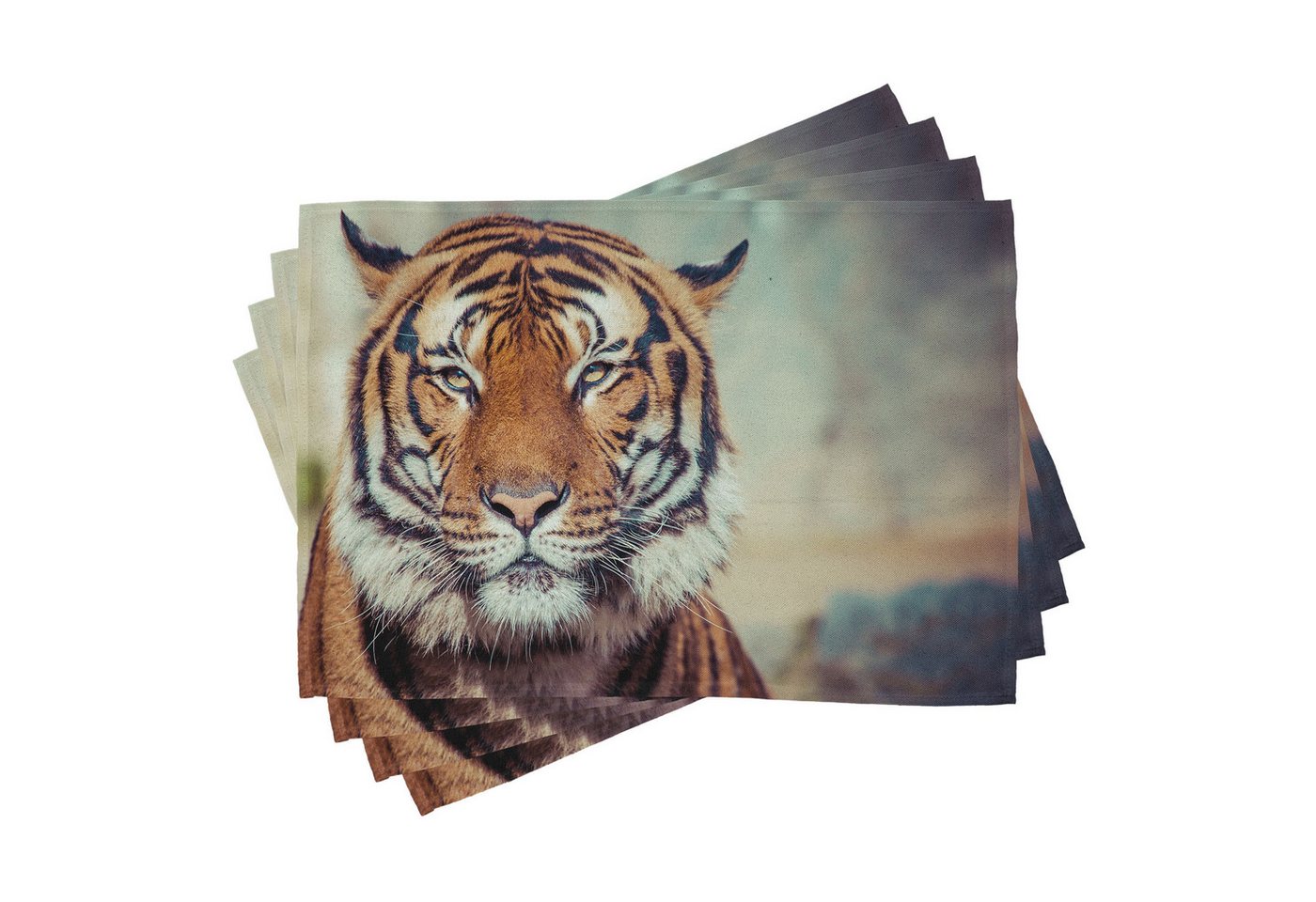 Abakuhaus Platzset Waschbare Stoff Esszimmer Küche Tischdekorations Digitaldruck, (4-teilig, 4-St., Set aus 4x), Tiger Große Ruhe Wild Cat Blur von Abakuhaus
