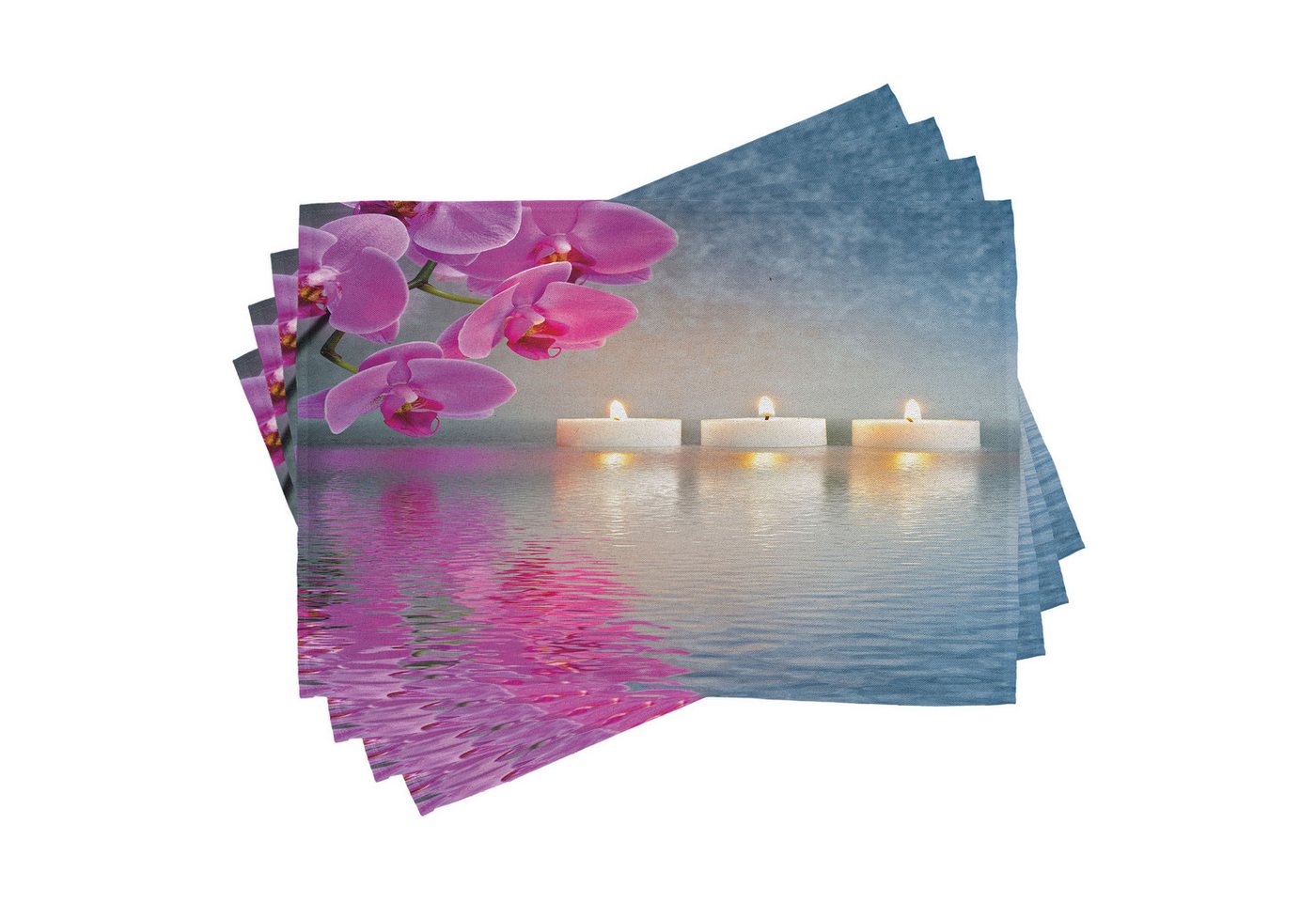 Abakuhaus Platzset Waschbare Stoff Esszimmer Küche Tischdekorations Digitaldruck, (4-teilig, 4-St., Set aus 4x), Zen Japanische Kerze Sakura von Abakuhaus