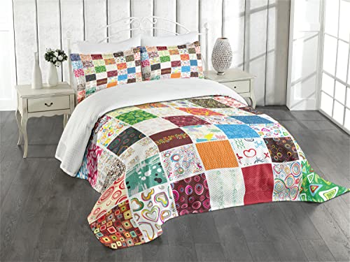 ABAKUHAUS Retro Tagesdecke Set, Patchwork Retro Style, Set mit Kissenbezug Moderne Designs, für Einzelbetten 170 x 220 cm, Beige Mehrfarbig von ABAKUHAUS