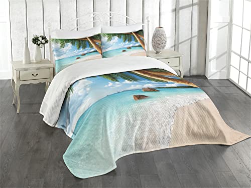 ABAKUHAUS Strand Tagesdecke Set, Exotische Palme Ozean, Set mit Kissenbezügen Moderne Designs, für Doppelbetten 220 x 220 cm, Dusk Blau ABAKUHAUS Strand Tagesdecke Set, Exotische Palme Ozean, Set mit Kissenbezügen Moderne Designs, für Doppelbetten 220 x 220 cm, Dusk Blau von ABAKUHAUS