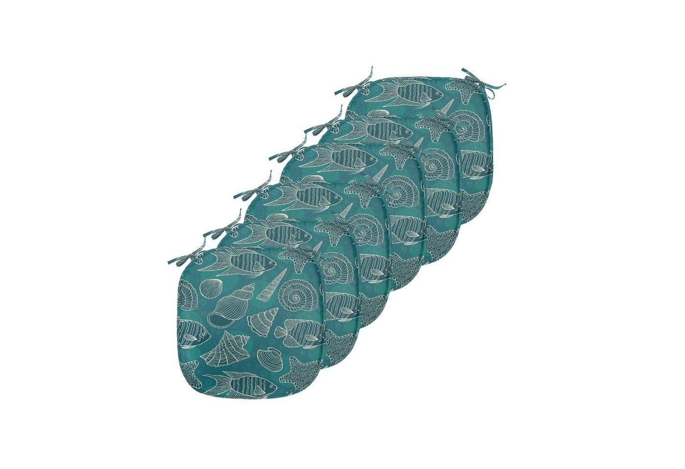 Abakuhaus Stuhlkissen Dekoratives wasserfestes Kissen mit Riemen für Küchensitze, Sea Shells Ocean Line Entwurf Abakuhaus Stuhlkissen Dekoratives wasserfestes Kissen mit Riemen für Küchensitze, Sea Shells Ocean Line Entwurf von Abakuhaus