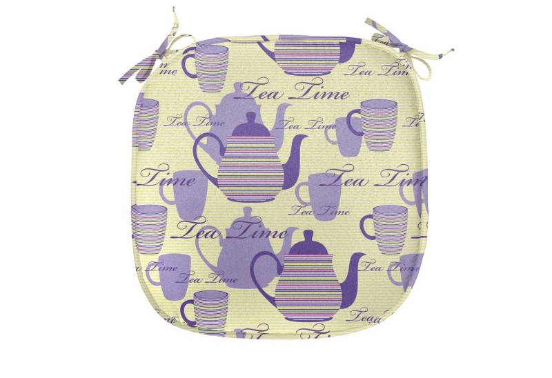 Abakuhaus Stuhlkissen Dekoratives wasserfestes Kissen mit Riemen für Küchensitze, Tee-Party Gestreifte Teekannen Cups von Abakuhaus