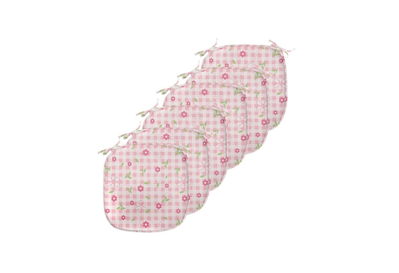 Abakuhaus Stuhlkissen Dekoratives wasserfestes Kissen mit Riemen für Küchensitze, rosa-Grün Blumen und Streifen Abakuhaus Stuhlkissen Dekoratives wasserfestes Kissen mit Riemen für Küchensitze, rosa-Grün Blumen und Streifen von Abakuhaus
