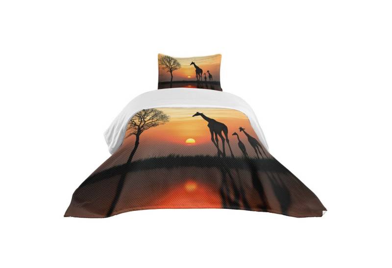 Abakuhaus Tagesdecke Set mit Kissenbezügen Waschbar, Afrika Giraffe im wilden Wald Abakuhaus Tagesdecke Set mit Kissenbezügen Waschbar, Afrika Giraffe im wilden Wald von Abakuhaus