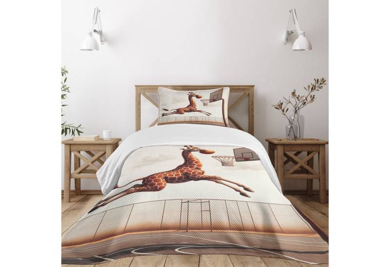 Abakuhaus Tagesdecke Set mit Kissenbezügen Waschbar, Basketball Humor Lustiger Giraffe Dunk von Abakuhaus