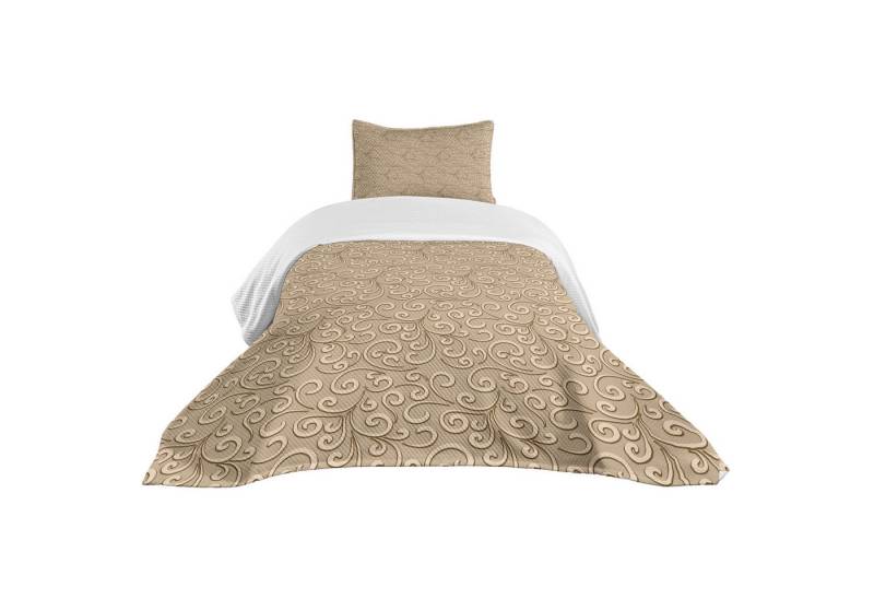 Abakuhaus Tagesdecke Set mit Kissenbezügen Waschbar, Beige Damast-Blumen Victorian von Abakuhaus