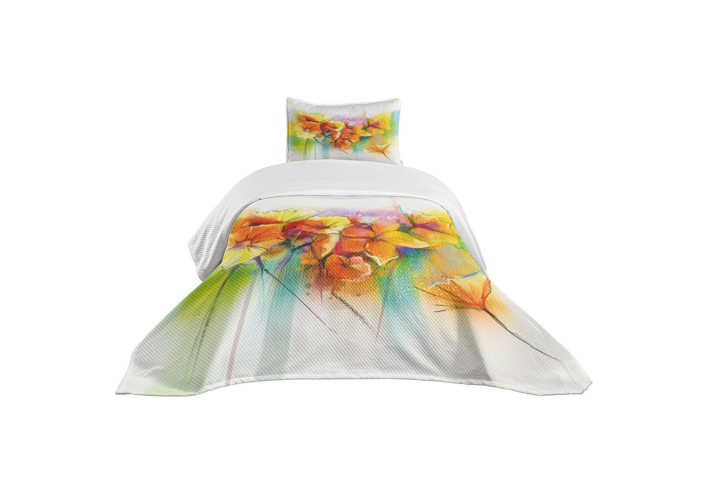 Abakuhaus Tagesdecke Set mit Kissenbezügen Waschbar, Blumen Herbst-Blumen-Blumenstrauß von Abakuhaus