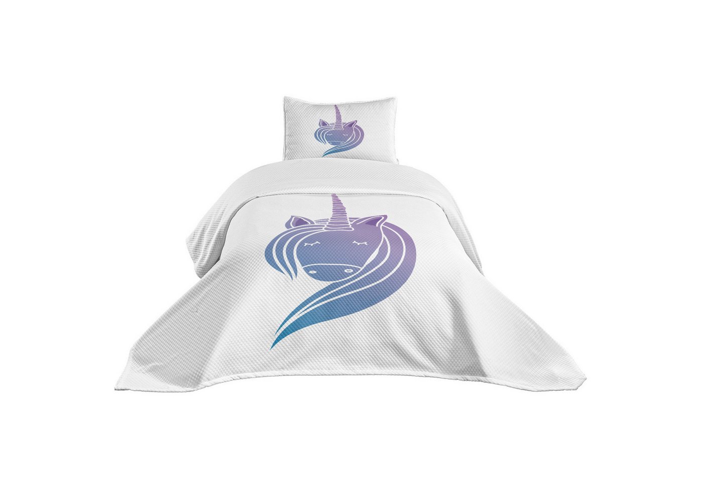 Abakuhaus Tagesdecke Set mit Kissenbezügen Waschbar, Einhorn Tier Doodle von Abakuhaus