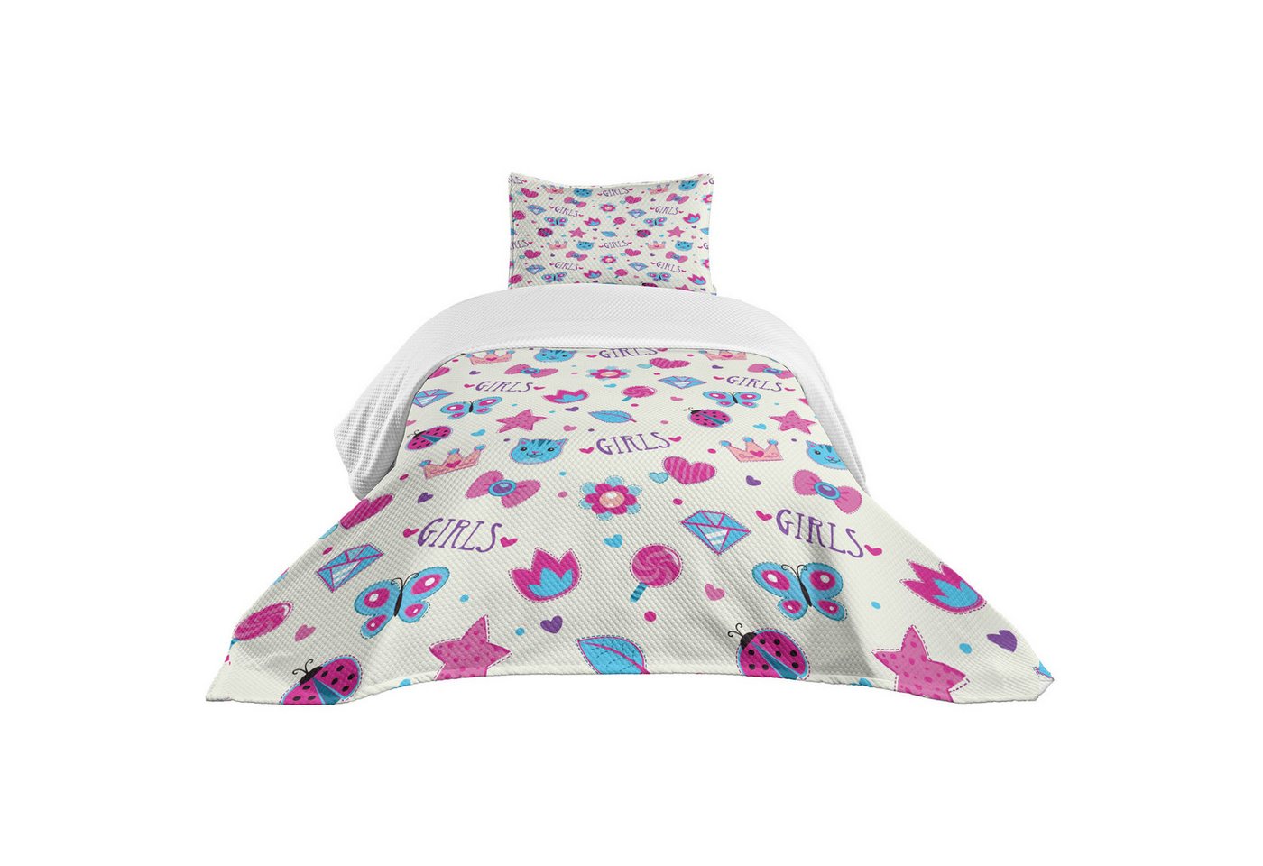 Abakuhaus Tagesdecke Set mit Kissenbezügen Waschbar, Feminin Bowtie Marienkäfer Cat Fun von Abakuhaus