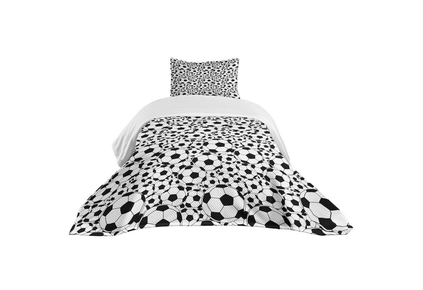 Abakuhaus Tagesdecke Set mit Kissenbezügen Waschbar, Fußball Monochrome Balls Jungen von Abakuhaus