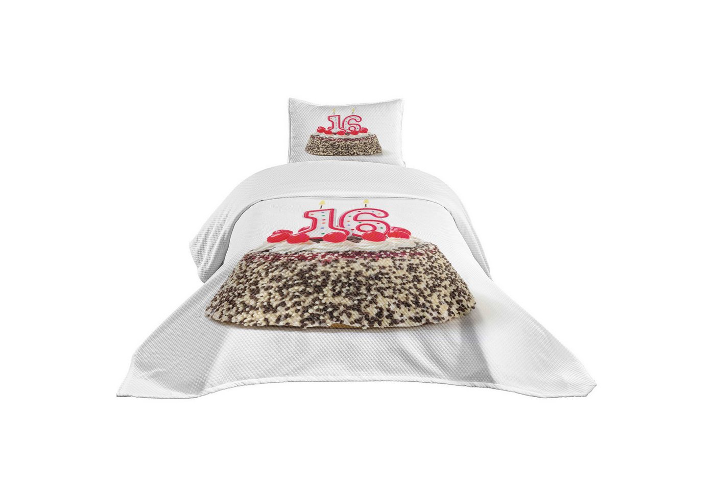 Abakuhaus Tagesdecke Set mit Kissenbezügen Waschbar, Geburtstag Kuchen Kerzen Kirsche Abakuhaus Tagesdecke Set mit Kissenbezügen Waschbar, Geburtstag Kuchen Kerzen Kirsche von Abakuhaus