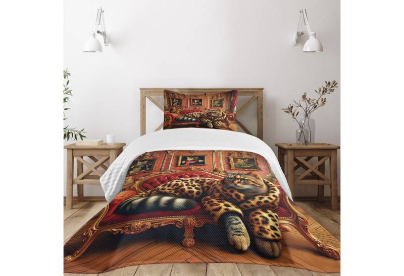 Abakuhaus Tagesdecke Set mit Kissenbezügen Waschbar, Katze Kätzchen in Leopard auf Couch Abakuhaus Tagesdecke Set mit Kissenbezügen Waschbar, Katze Kätzchen in Leopard auf Couch von Abakuhaus