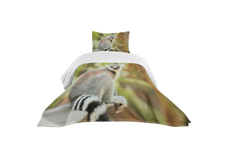 Abakuhaus Tagesdecke Set mit Kissenbezügen Waschbar, Lemur Aperture Foto Säugetier Tier von Abakuhaus
