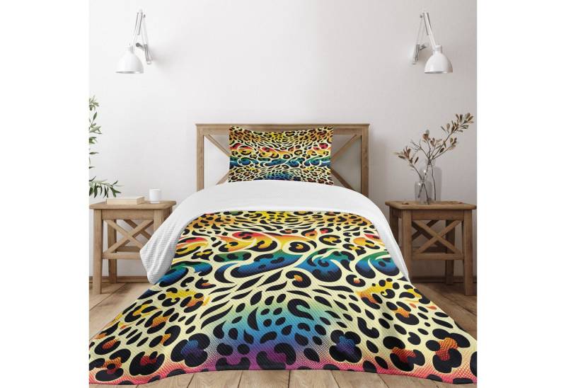 Abakuhaus Tagesdecke Set mit Kissenbezügen Waschbar, Leopardenmuster Animal Spot Regenbogen Groovy Abakuhaus Tagesdecke Set mit Kissenbezügen Waschbar, Leopardenmuster Animal Spot Regenbogen Groovy von Abakuhaus