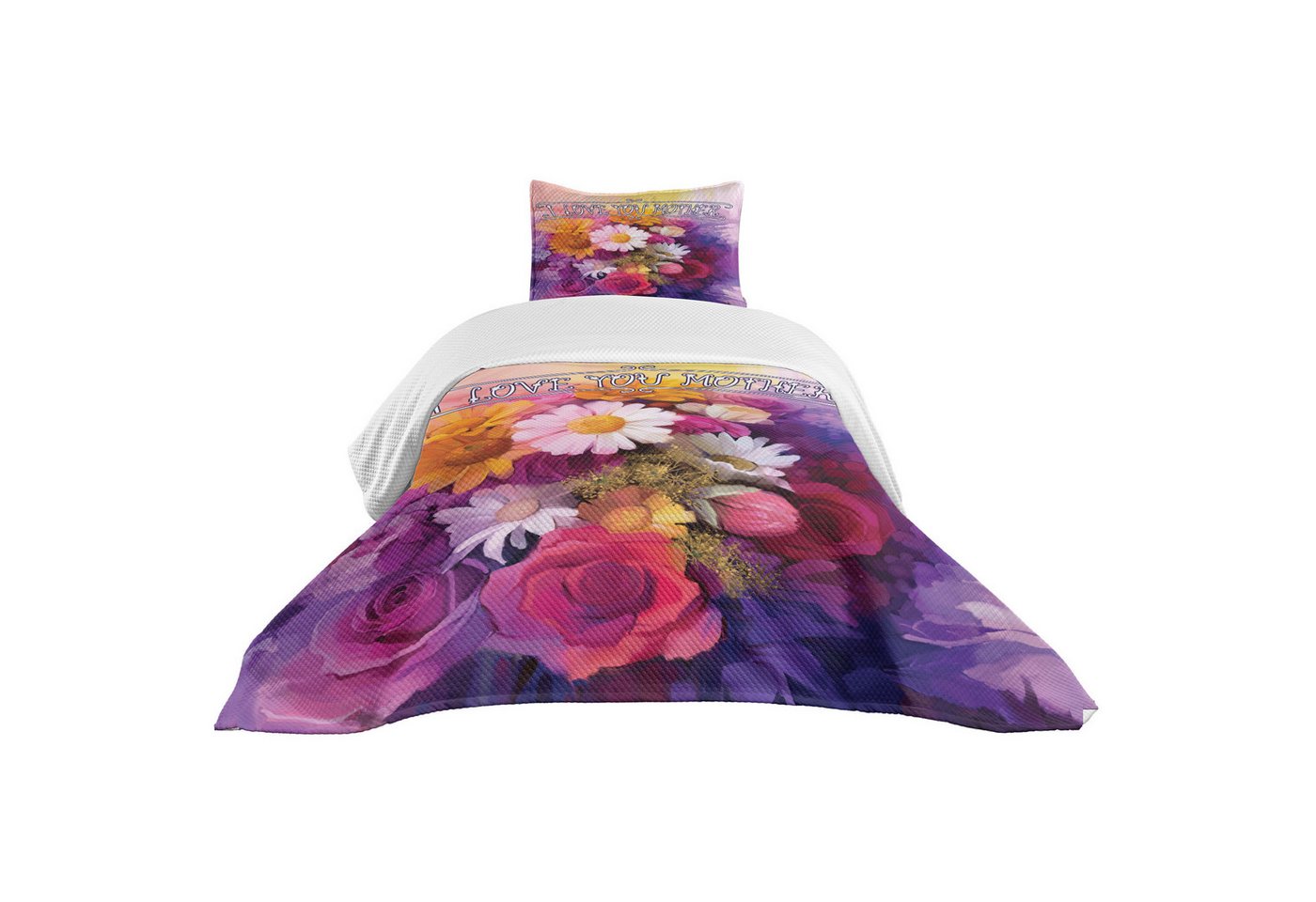 Abakuhaus Tagesdecke Set mit Kissenbezügen Waschbar, Muttertag Blühende Rosen von Abakuhaus