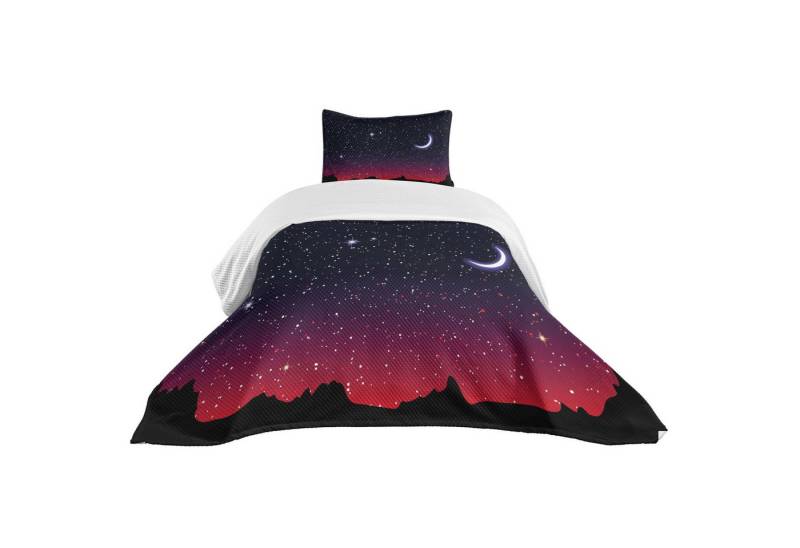 Abakuhaus Tagesdecke Set mit Kissenbezügen Waschbar, Nacht Red Sky Starry Landschaft von Abakuhaus